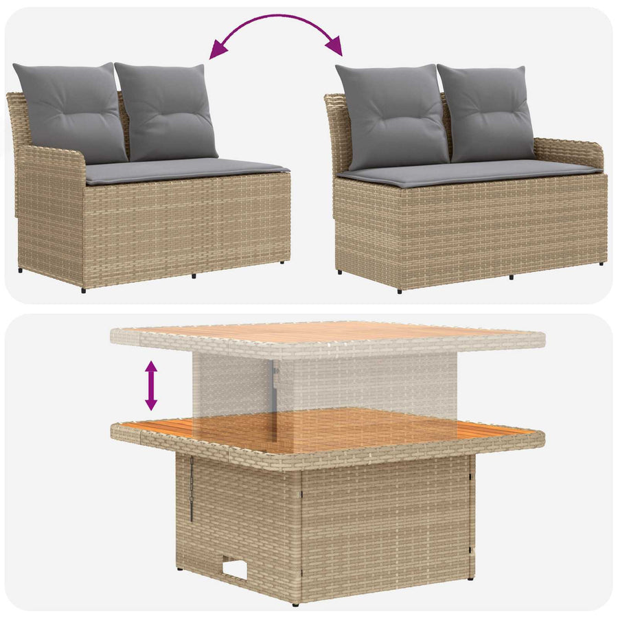 Tuin Armsteun Sofa met Opklaptafel 2 Stuk Beige en Licht Grijs