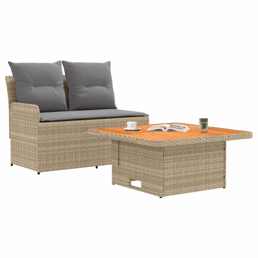 Tuin Armsteun Sofa met Opklaptafel 2 Stuk Beige en Licht Grijs