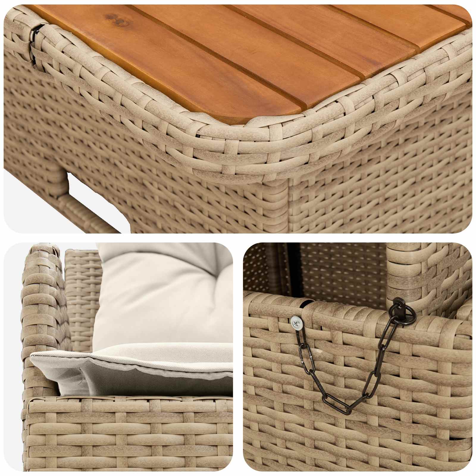 Tuin Armsteun Sofa met Opklaptafel 2 Stuk Beige en Crème