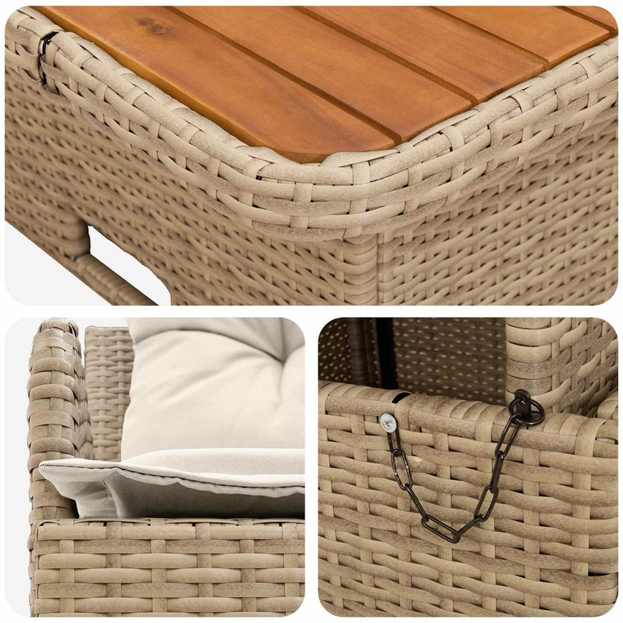 Tuin Armsteun Sofa met Opklaptafel 2 Stuk Beige en Crème