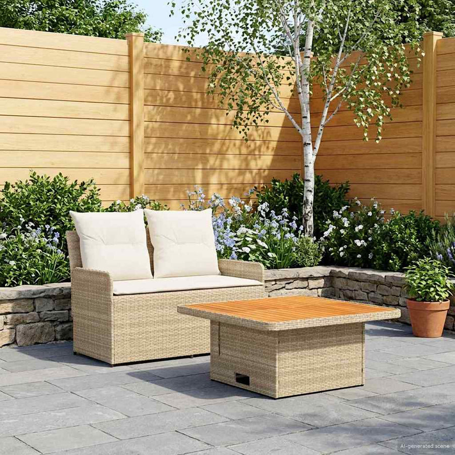 Tuin Armsteun Sofa met Opklaptafel 2 Stuk Beige en Crème