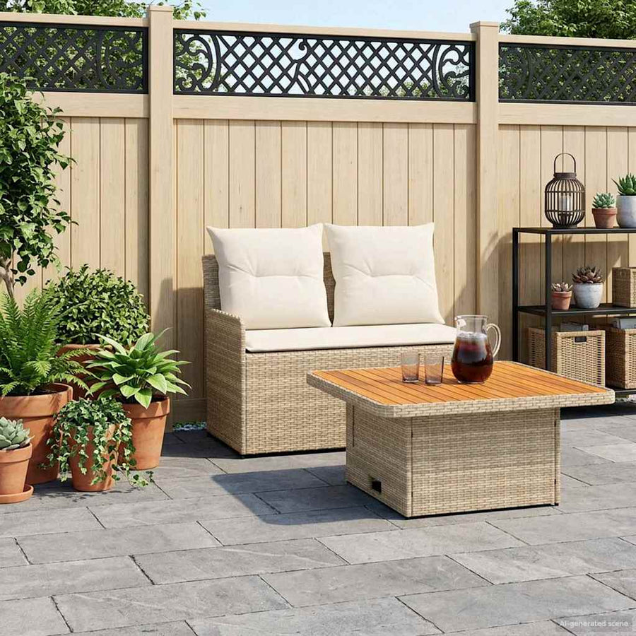 Tuin Armsteun Sofa met Opklaptafel 2 Stuk Beige en Crème