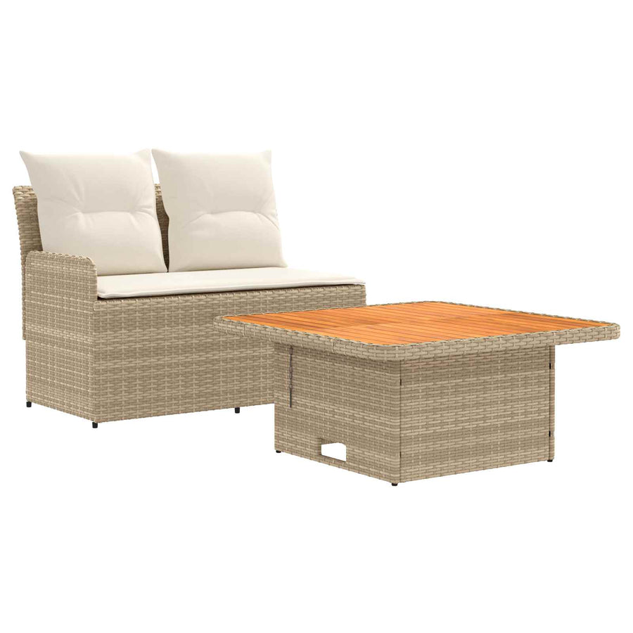 Tuin Armsteun Sofa met Opklaptafel 2 Stuk Beige en Crème