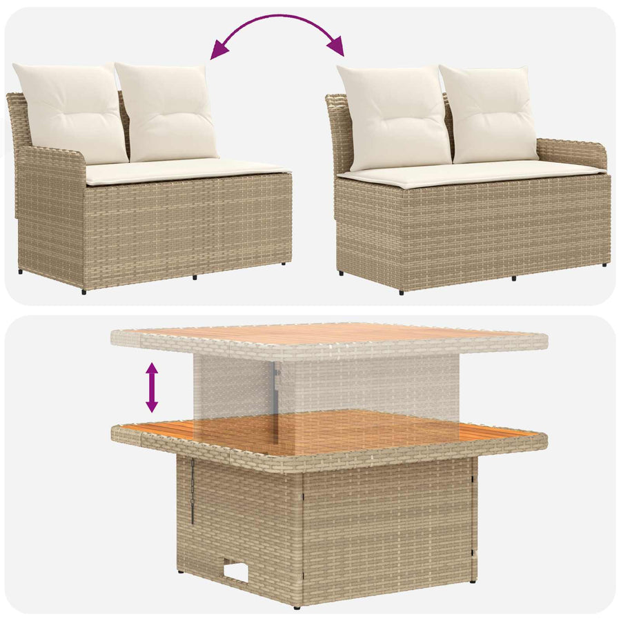 Tuin Armsteun Sofa met Opklaptafel 2 Stuk Beige en Crème