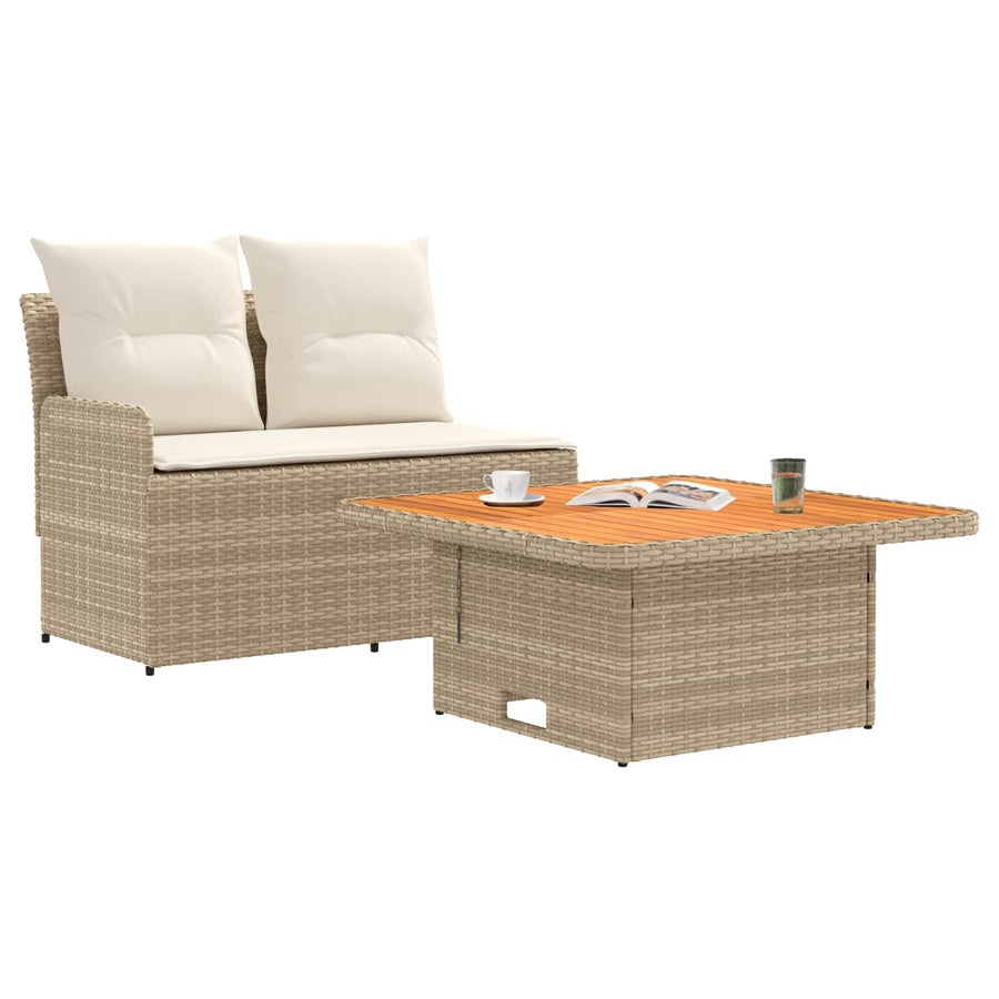 Tuin Armsteun Sofa met Opklaptafel 2 Stuk Beige en Crème