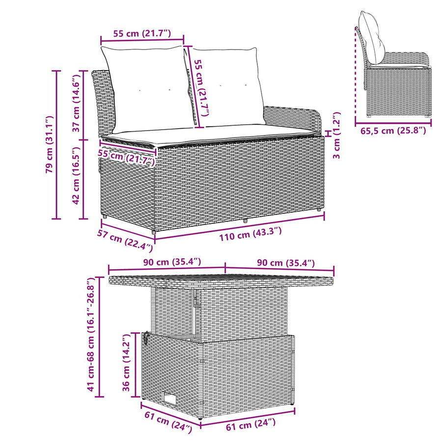 Tuin Armsteun Sofa met Opklaptafel 2 Stuk Beige en Crème