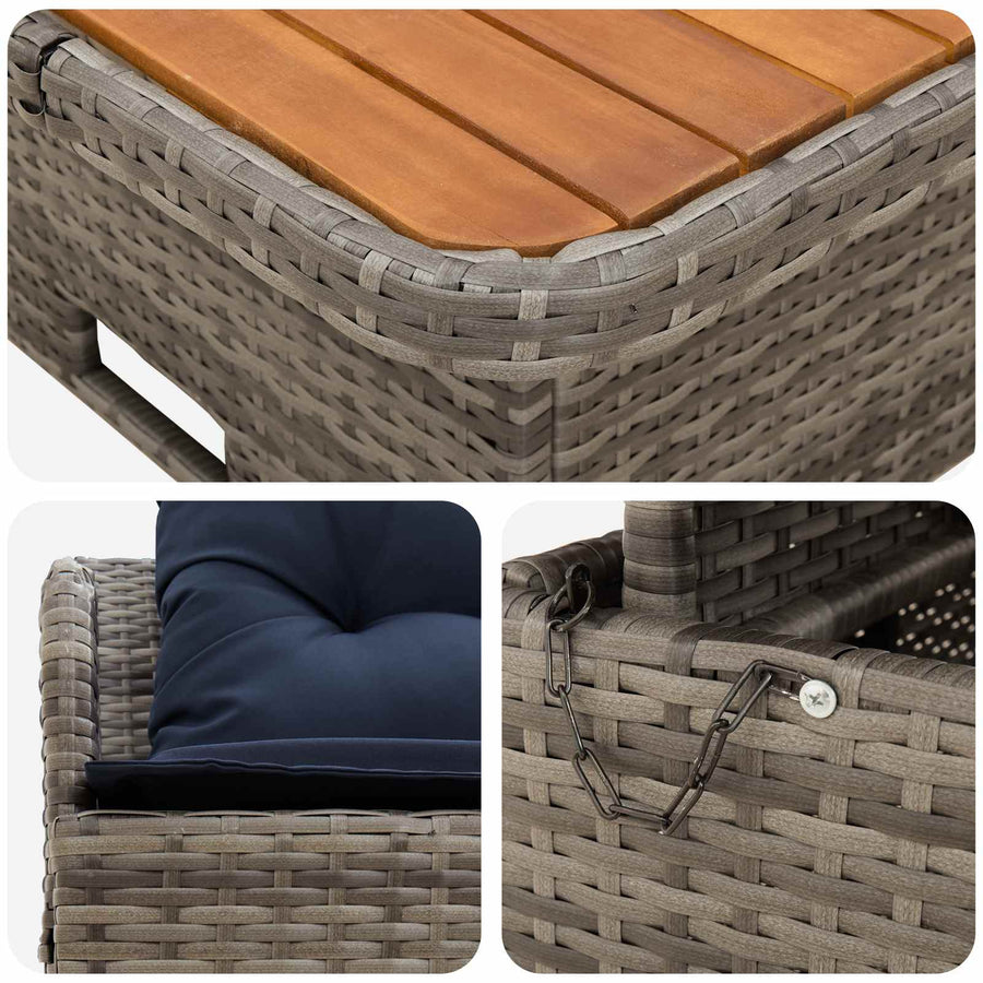 Tuin Armsteun Sofa met Opklaptafel 2 Stuk Grijs en Marineblauw
