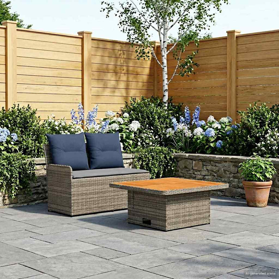 Tuin Armsteun Sofa met Opklaptafel 2 Stuk Grijs en Marineblauw