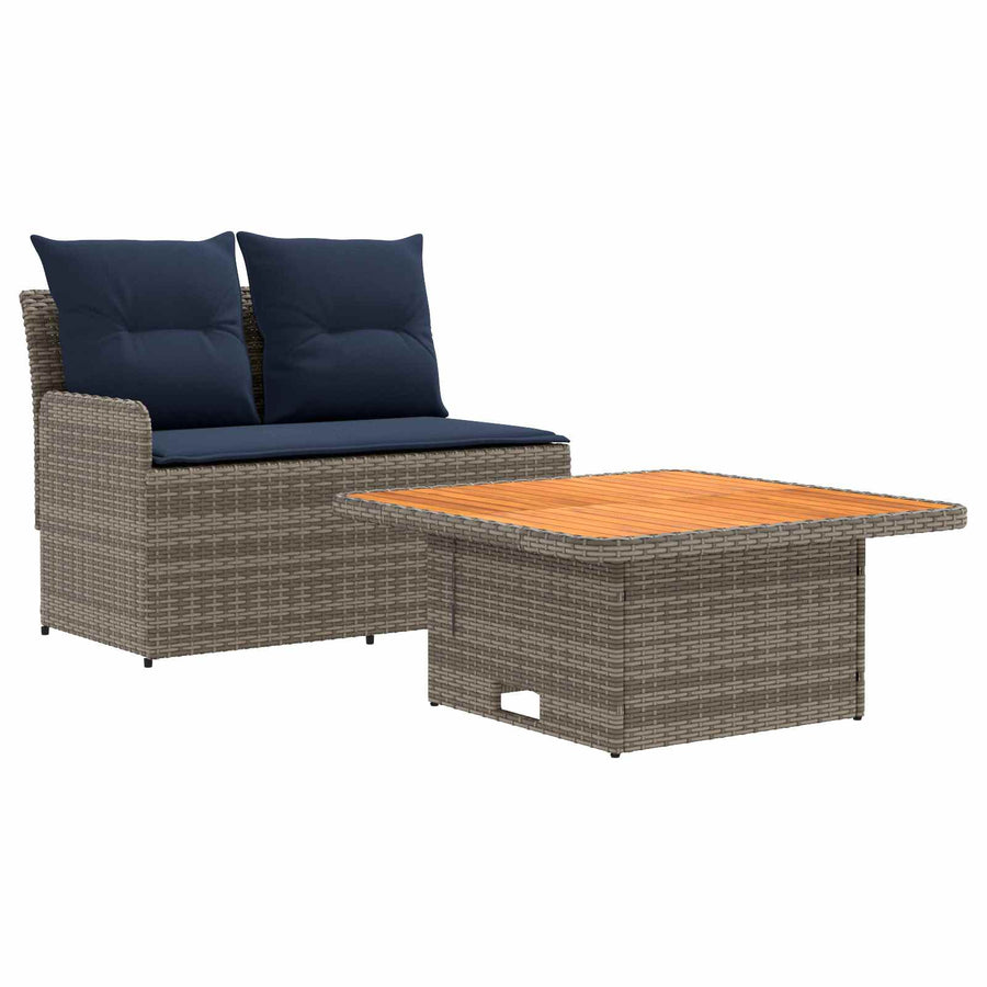 Tuin Armsteun Sofa met Opklaptafel 2 Stuk Grijs en Marineblauw
