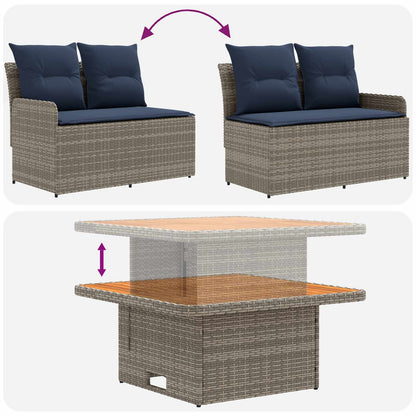 Tuin Armsteun Sofa met Opklaptafel 2 Stuk Grijs en Marineblauw