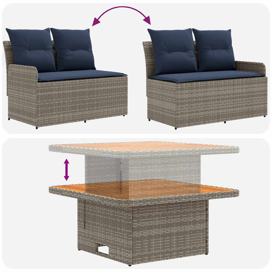 Tuin Armsteun Sofa met Opklaptafel 2 Stuk Grijs en Marineblauw