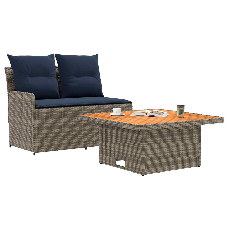 Tuin Armsteun Sofa met Opklaptafel 2 Stuk Grijs en Marineblauw