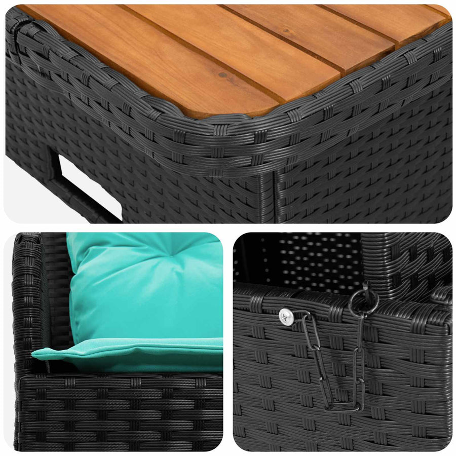 Tuin Armsteun Sofa met Opklaptafel 2 Stuk Zwart en Turquoise