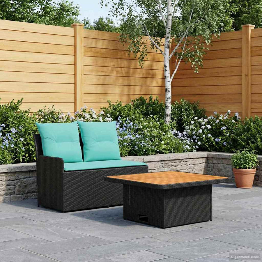 Tuin Armsteun Sofa met Opklaptafel 2 Stuk Zwart en Turquoise