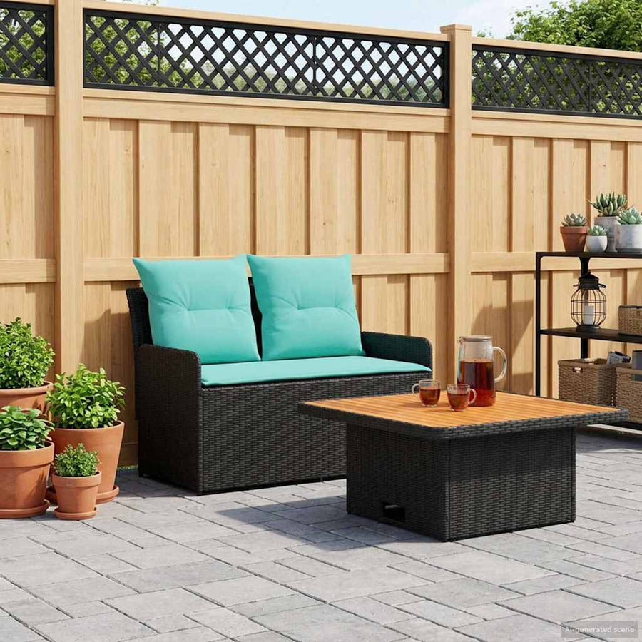 Tuin Armsteun Sofa met Opklaptafel 2 Stuk Zwart en Turquoise