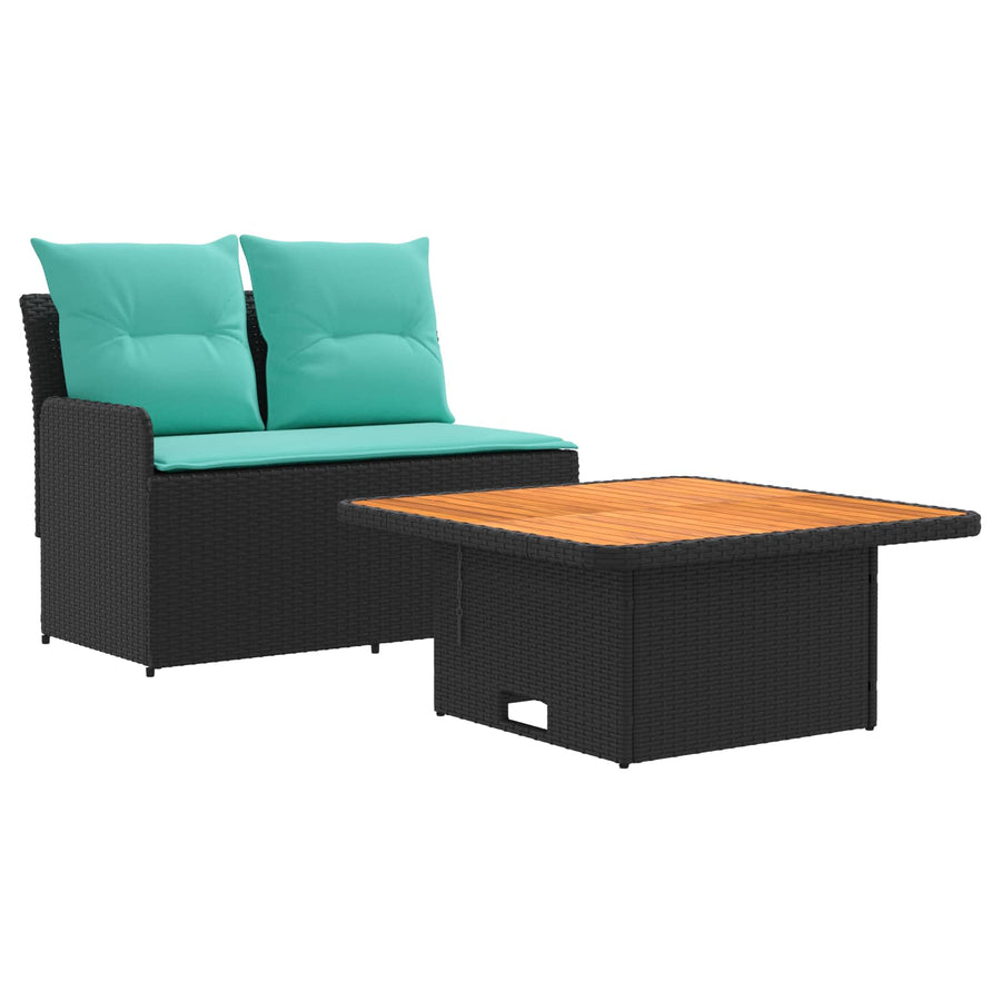 Tuin Armsteun Sofa met Opklaptafel 2 Stuk Zwart en Turquoise