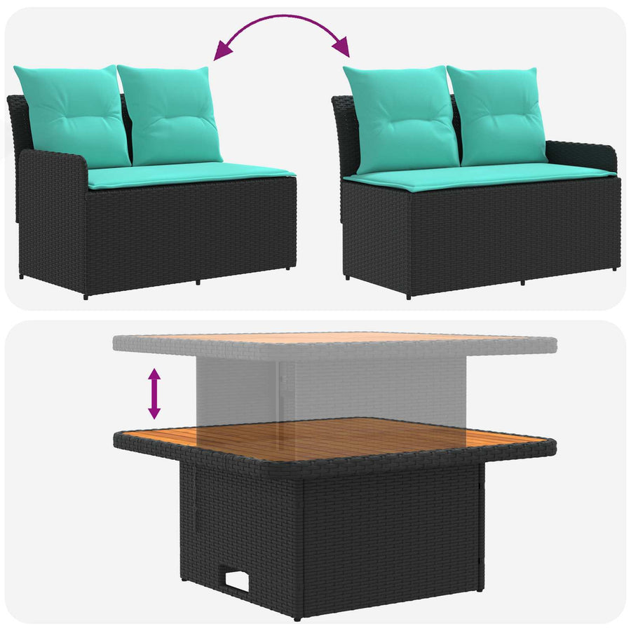 Tuin Armsteun Sofa met Opklaptafel 2 Stuk Zwart en Turquoise