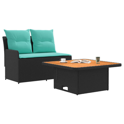 Tuin Armsteun Sofa met Opklaptafel 2 Stuk Zwart en Turquoise