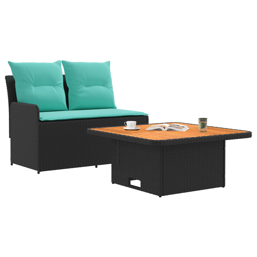 Tuin Armsteun Sofa met Opklaptafel 2 Stuk Zwart en Turquoise