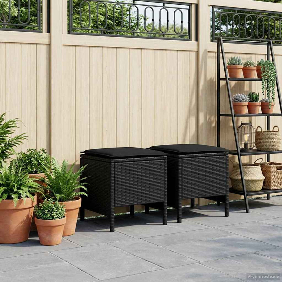 Tuinvoetenbank 2 Stuk Zwart 38 x 38 x 45 cm PE Rattan