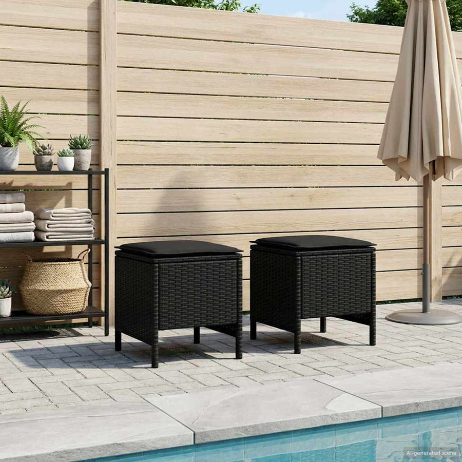 Tuinvoetenbank 2 Stuk Zwart 38 x 38 x 45 cm PE Rattan