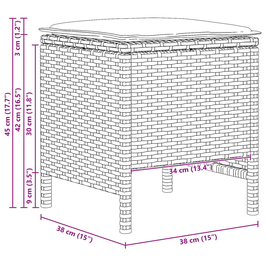 Tuinvoetenbank 2 Stuk Zwart 38 x 38 x 45 cm PE Rattan