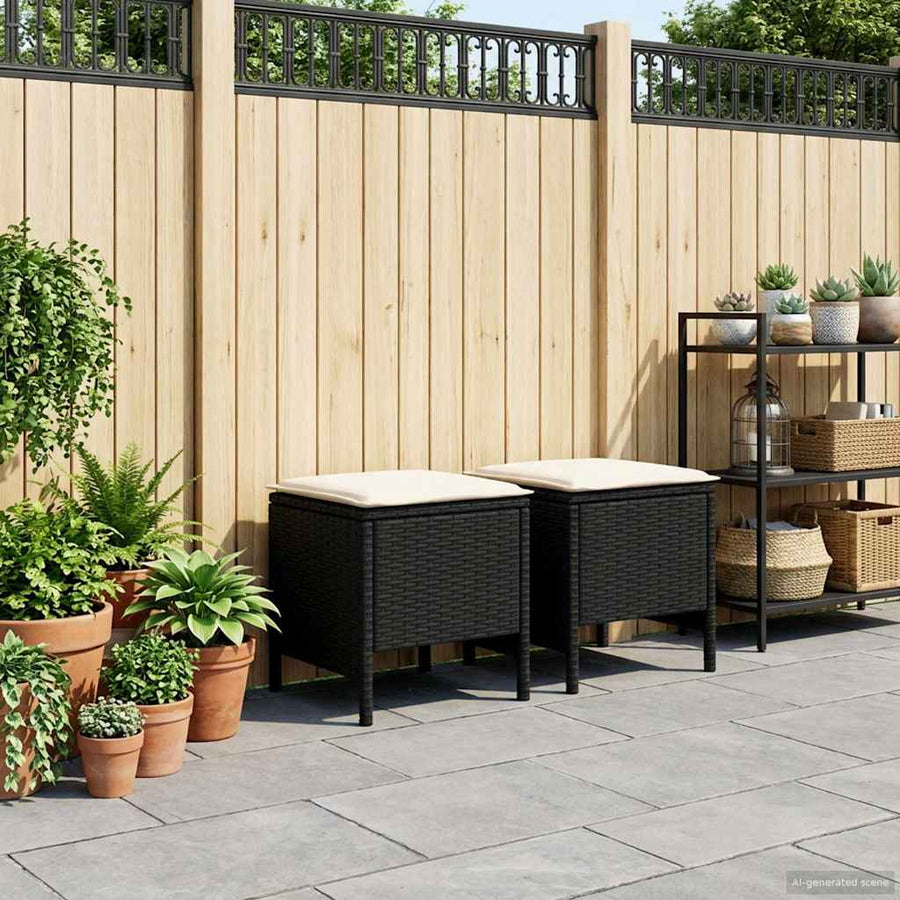 Tuinvoetenbank 2 Stuk Zwart en Crème 38 x 38 x 45 cm PE Rattan