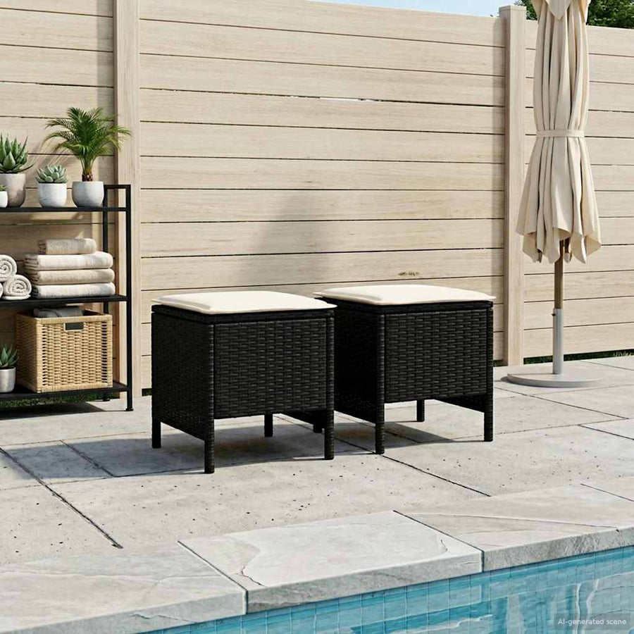 Tuinvoetenbank 2 Stuk Zwart en Crème 38 x 38 x 45 cm PE Rattan