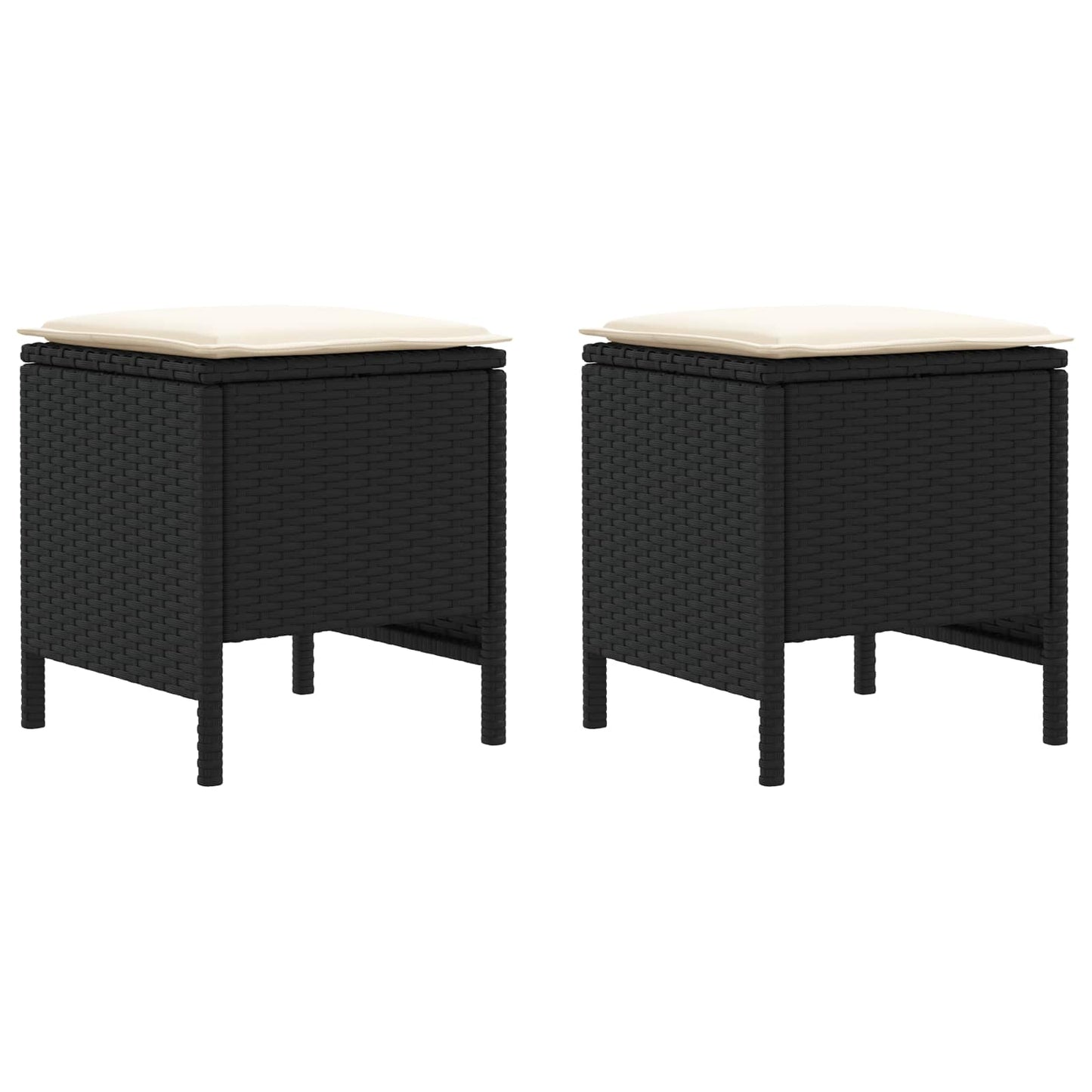 Tuinvoetenbank 2 Stuk Zwart en Crème 38 x 38 x 45 cm PE Rattan