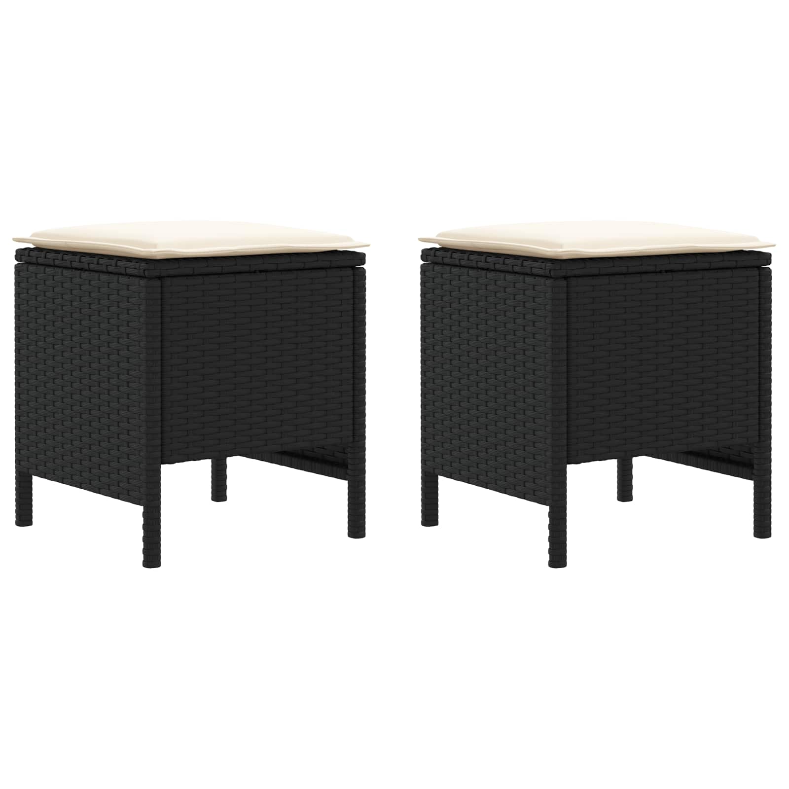 Tuinvoetenbank 2 Stuk Zwart en Crème 38 x 38 x 45 cm PE Rattan