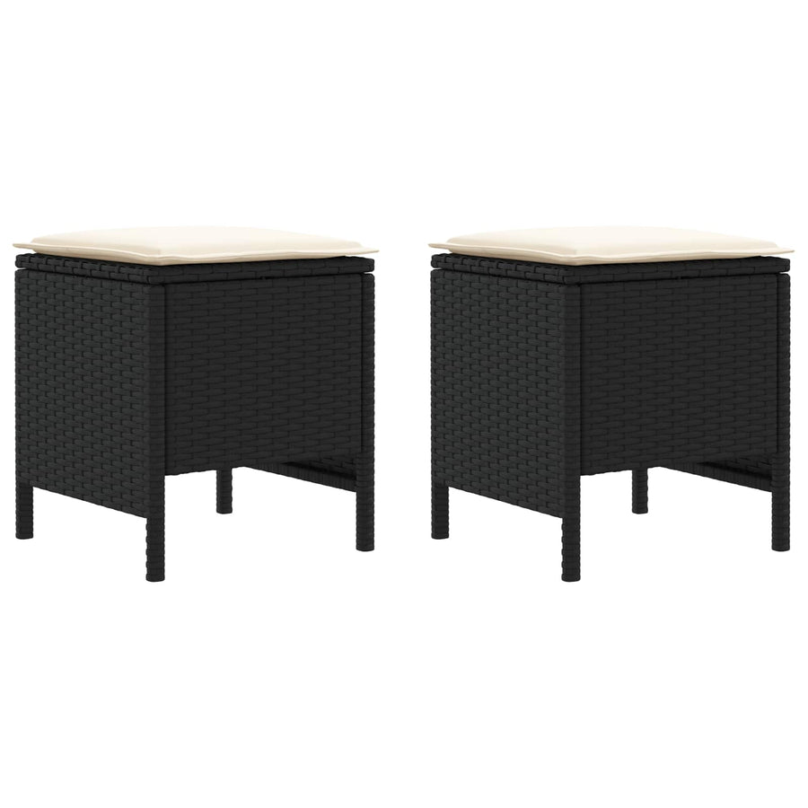 Tuinvoetenbank 2 Stuk Zwart en Crème 38 x 38 x 45 cm PE Rattan