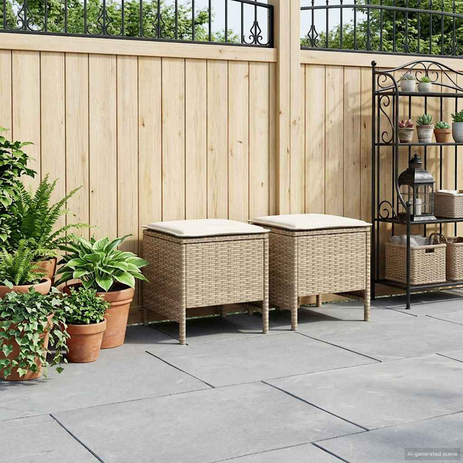 Tuinvoetenbank 2 Stuk Beige en Crème 38 x 38 x 45 cm PE Rattan