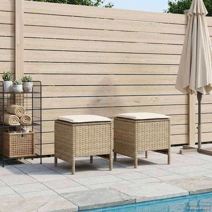 Tuinvoetenbank 2 Stuk Beige en Crème 38 x 38 x 45 cm PE Rattan