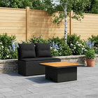 2 Piece Garden Middle Sofa with Extendable Table Poly Rattan Black