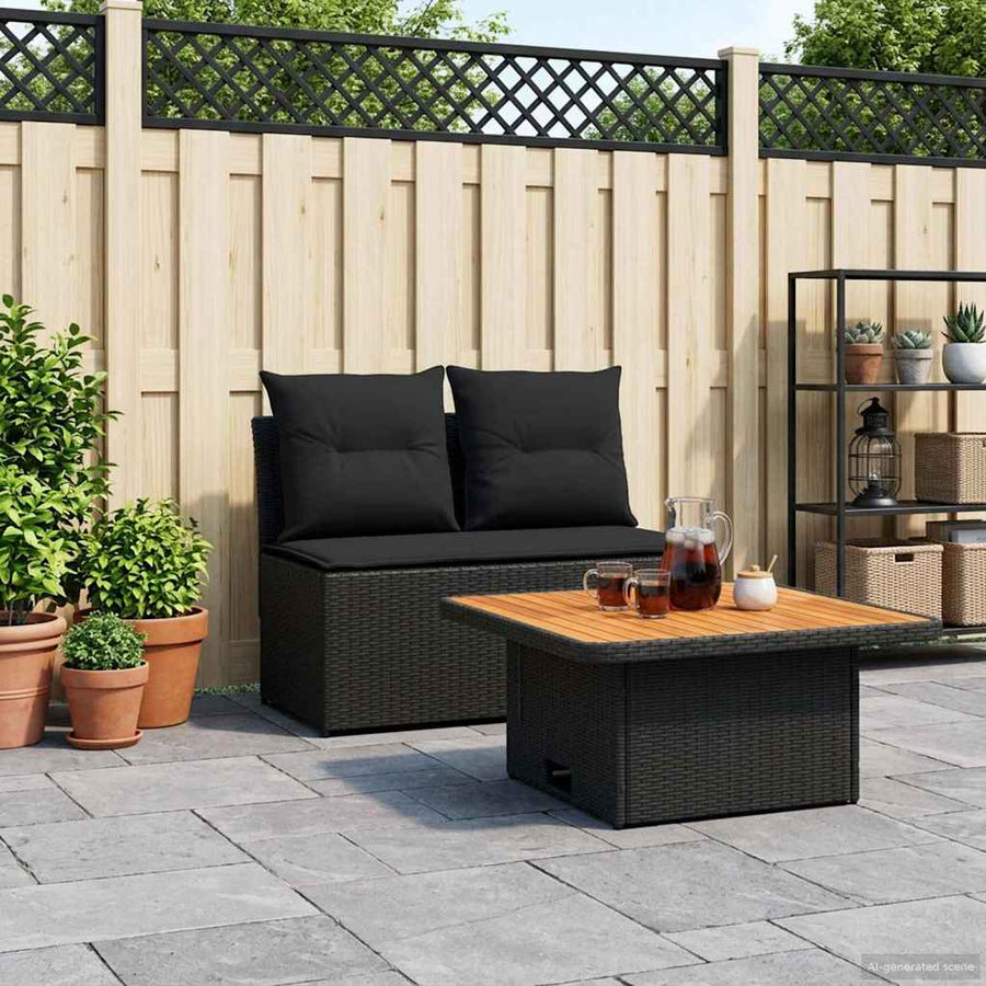 2 Stuk Tuin middelste sofa met uitschuiftafel poly rattan Zwart