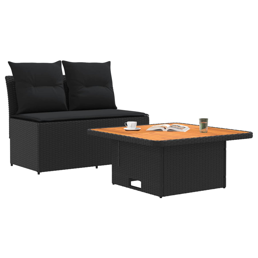 2 Stuk Tuin middelste sofa met uitschuiftafel poly rattan Zwart