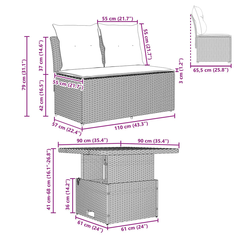 2 Stuk Tuin middelste sofa met uitschuiftafel poly rattan