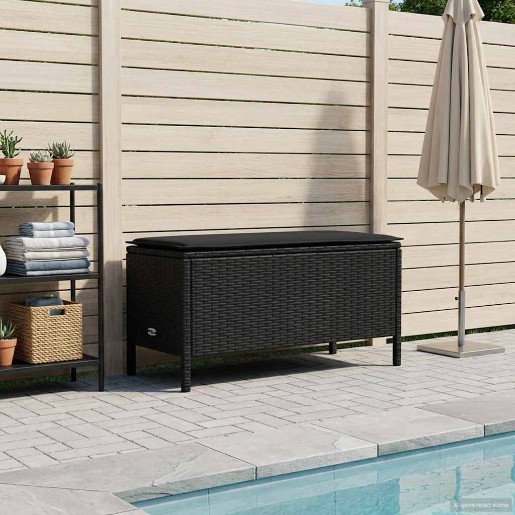 Tuinvoetenbank met kussen Zwart 80 x 38 x 45 cm PE Rattan