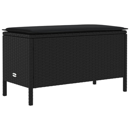 Tuinvoetenbank met kussen Zwart 80 x 38 x 45 cm PE Rattan