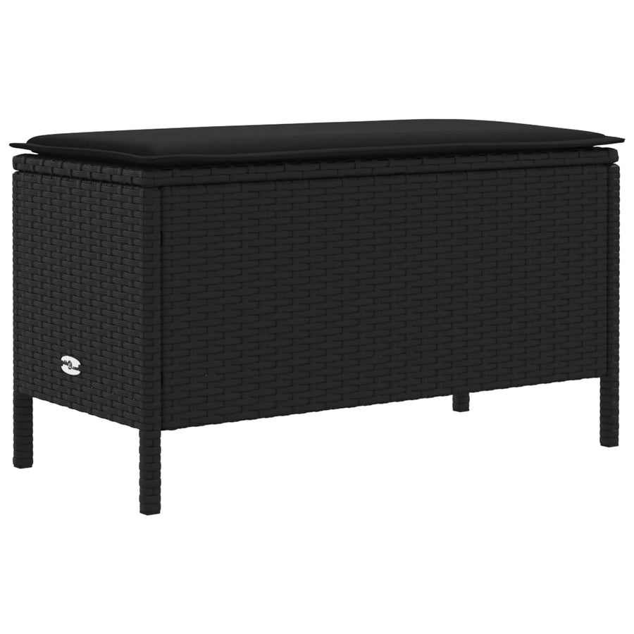 Tuinvoetenbank met kussen Zwart 80 x 38 x 45 cm PE Rattan
