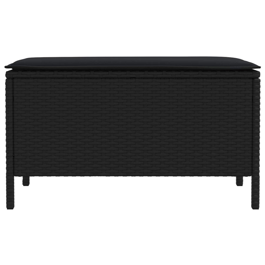 Tuinvoetenbank met kussen Zwart 80 x 38 x 45 cm PE Rattan