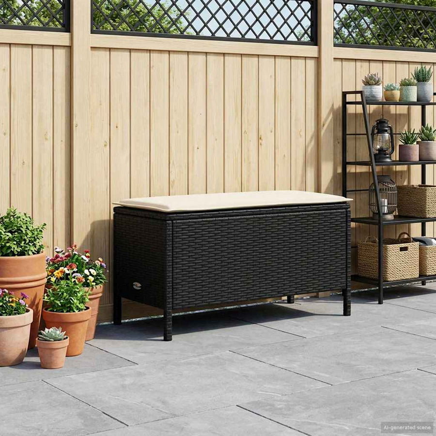 Tuinvoetenbank Zwart en Crème 80 x 38 x 45 cm PE Rattan