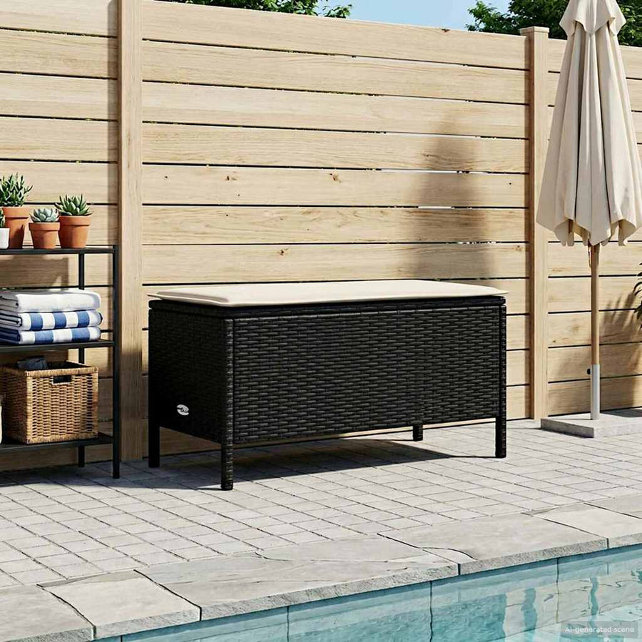 Tuinvoetenbank Zwart en Crème 80 x 38 x 45 cm PE Rattan