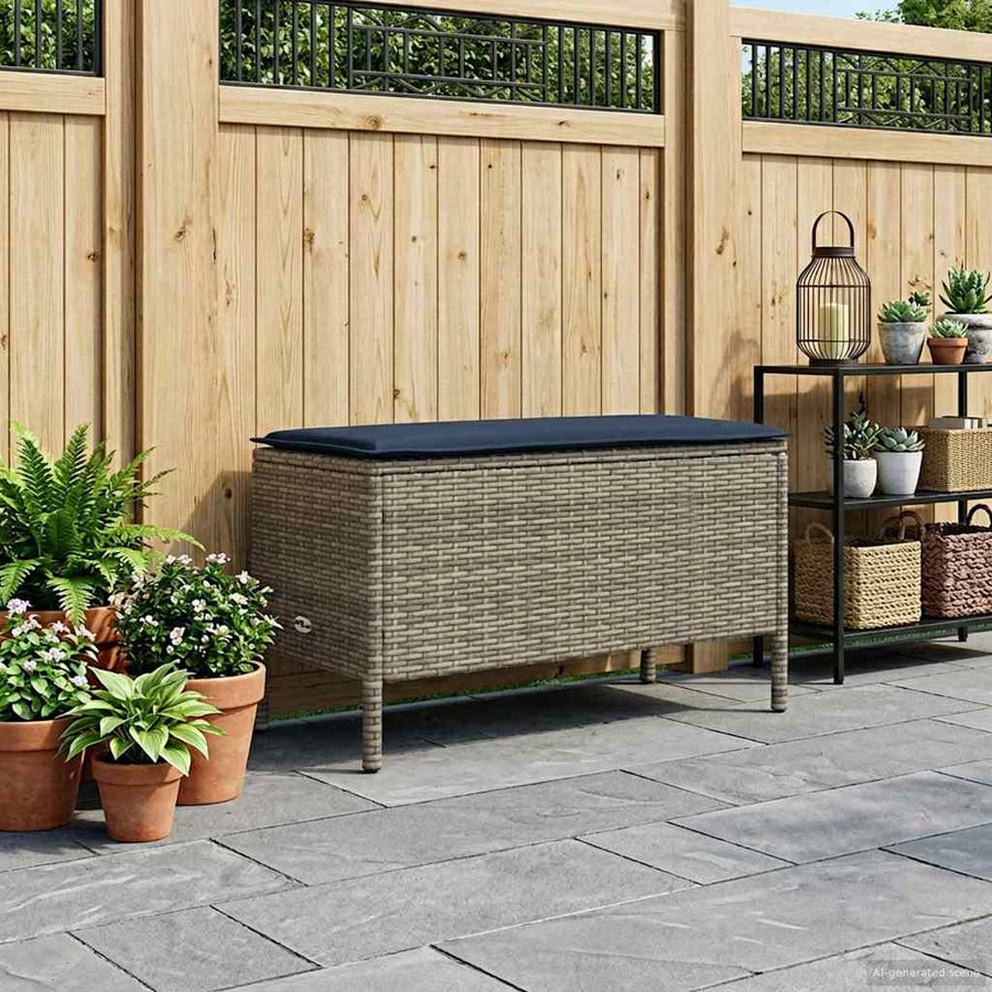 Tuinvoetenbank Grijs en Marineblauw 80 x 38 x 42 cm PE Rattan