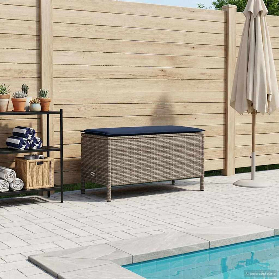 Tuinvoetenbank Grijs en Marineblauw 80 x 38 x 42 cm PE Rattan