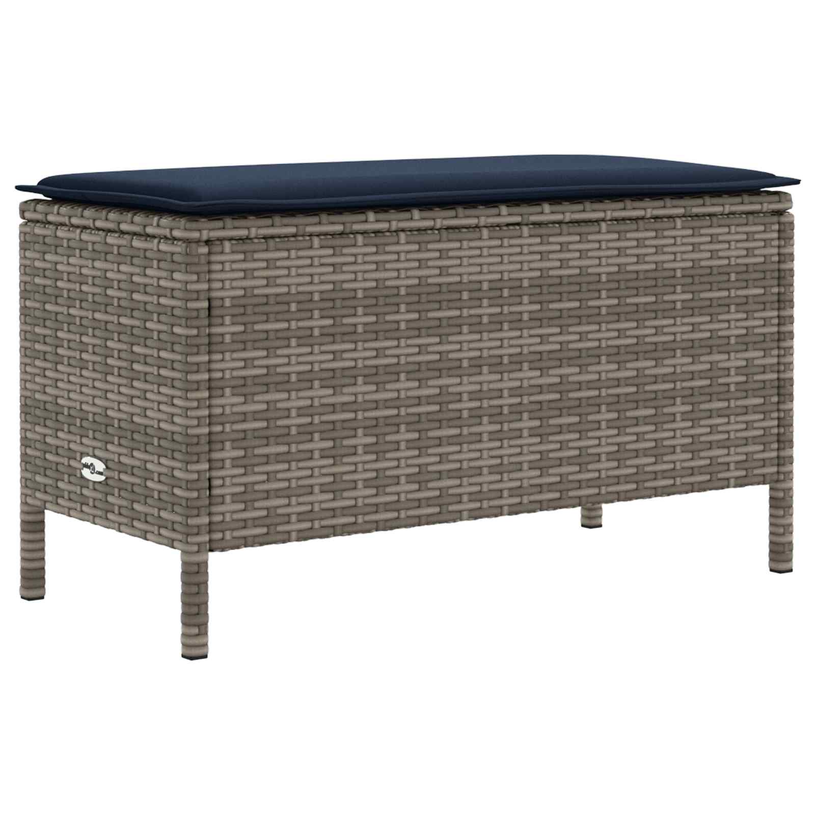 Tuinvoetenbank Grijs en Marineblauw 80 x 38 x 42 cm PE Rattan