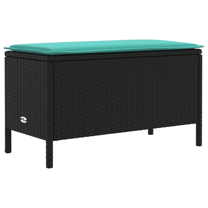 Tuinvoetenbank Zwart en Turquoise 80 x 38 x 42 cm PE Rattan