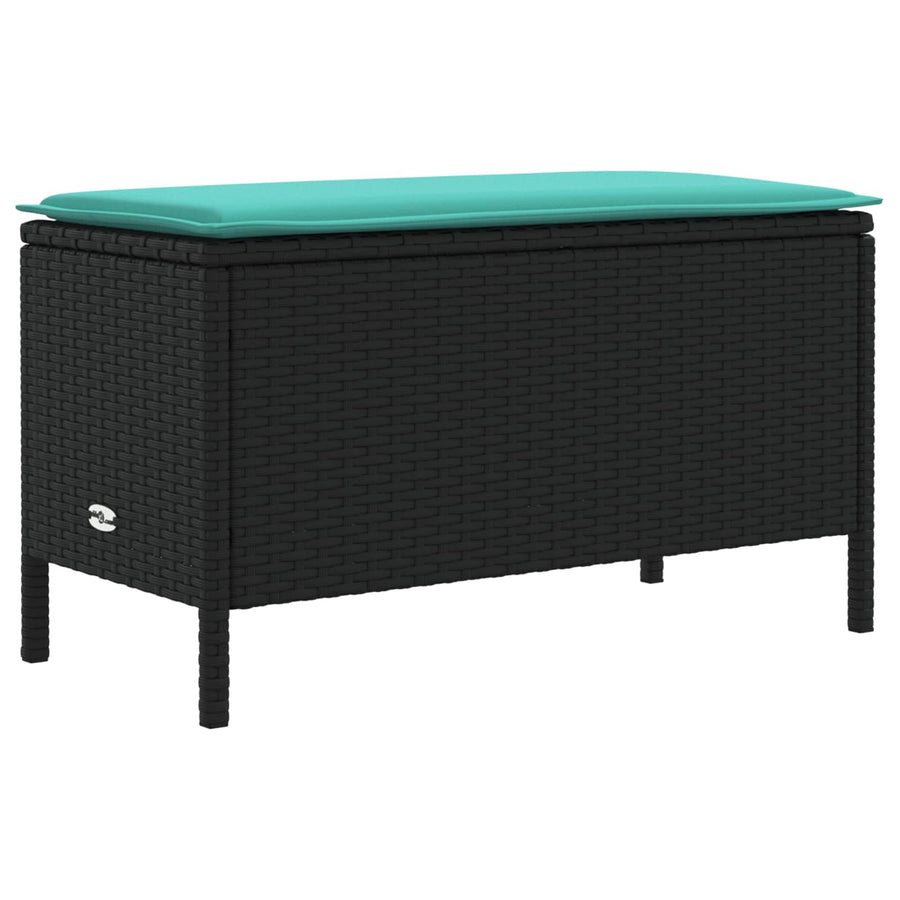 Tuinvoetenbank Zwart en Turquoise 80 x 38 x 42 cm PE Rattan