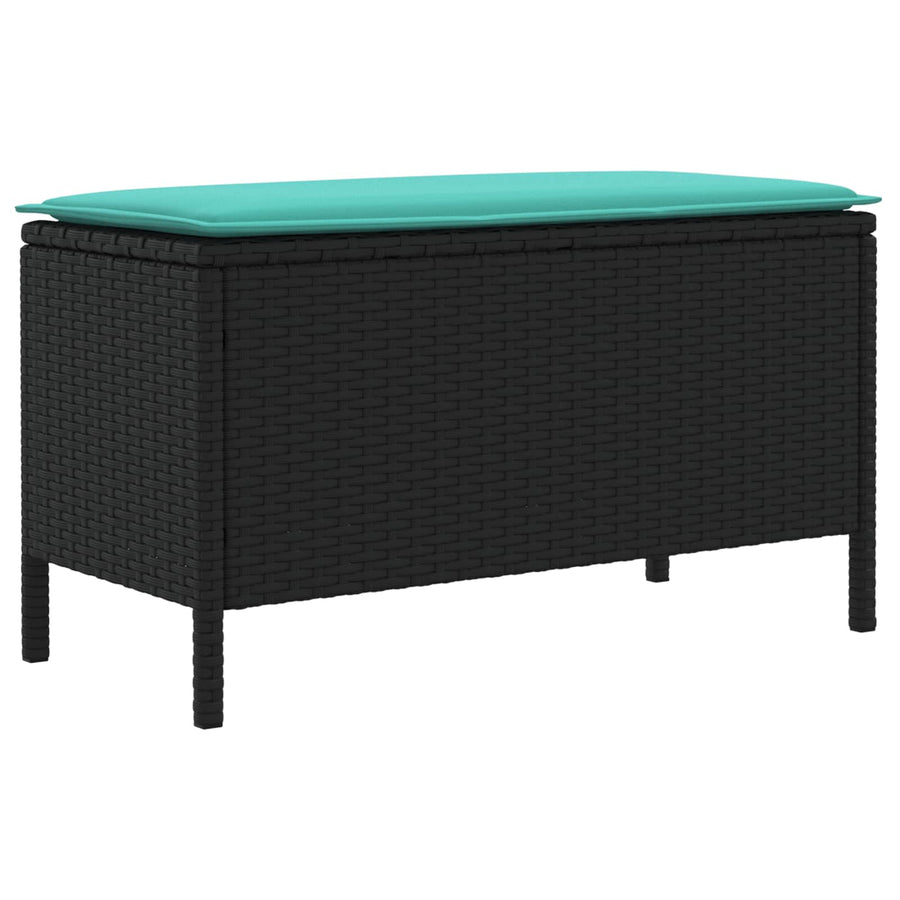 Tuinvoetenbank Zwart en Turquoise 80 x 38 x 42 cm PE Rattan