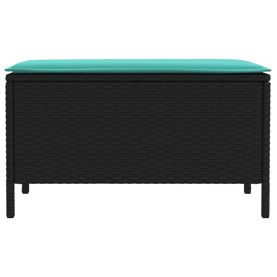 Tuinvoetenbank Zwart en Turquoise 80 x 38 x 42 cm PE Rattan